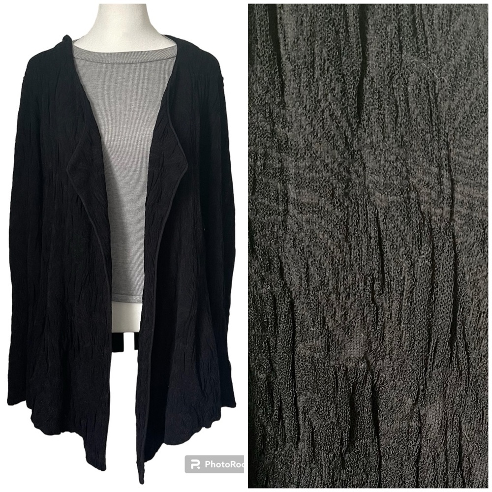 Eileen Fisher Black Textured Open-Front Cardigan